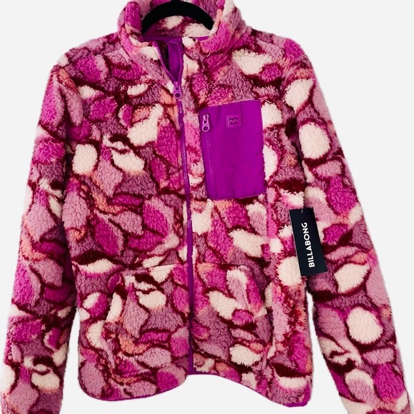 Billabong Floral Sherpa Jacket - Dusty Mauve - Picture 2 of 8